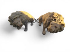 Pair of Monumental Patinated Bronze Lions, Naples, 1980s