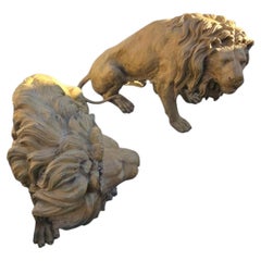 Pair of Monumental Patinated Bronze Lions, Naples, 1980s