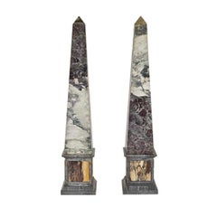 Pair of Monumental Pietra Dura Grand Tour Marble Obelisks, 19th Century