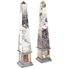 Pair of Monumental Pietra Dura Grand Tour Marble Obelisks, 19th Century