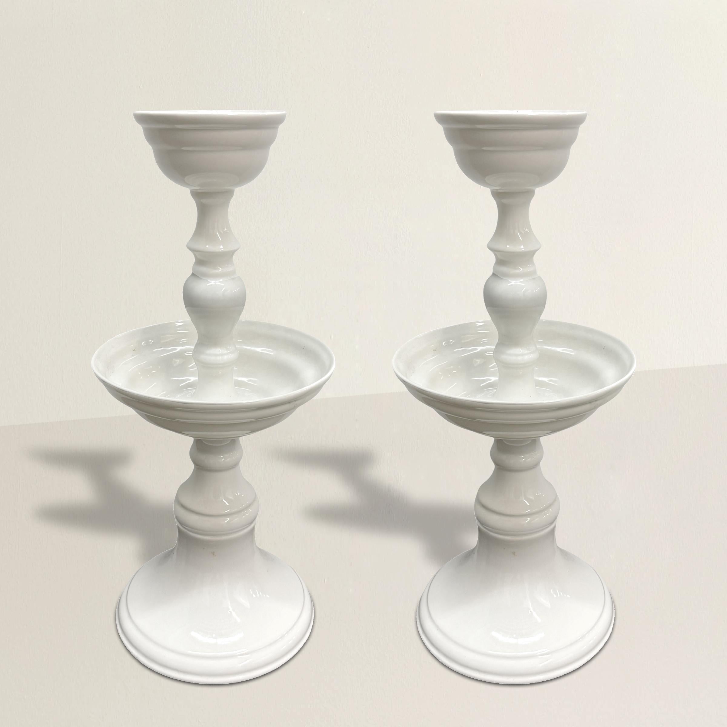 Modern Pair of Monumental Porcelain Candlesticks