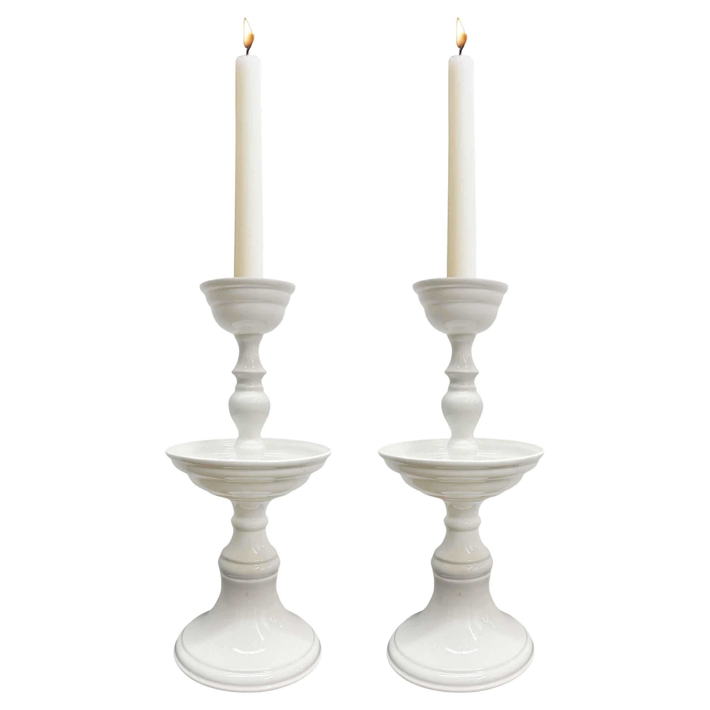 Pair of Monumental Porcelain Candlesticks
