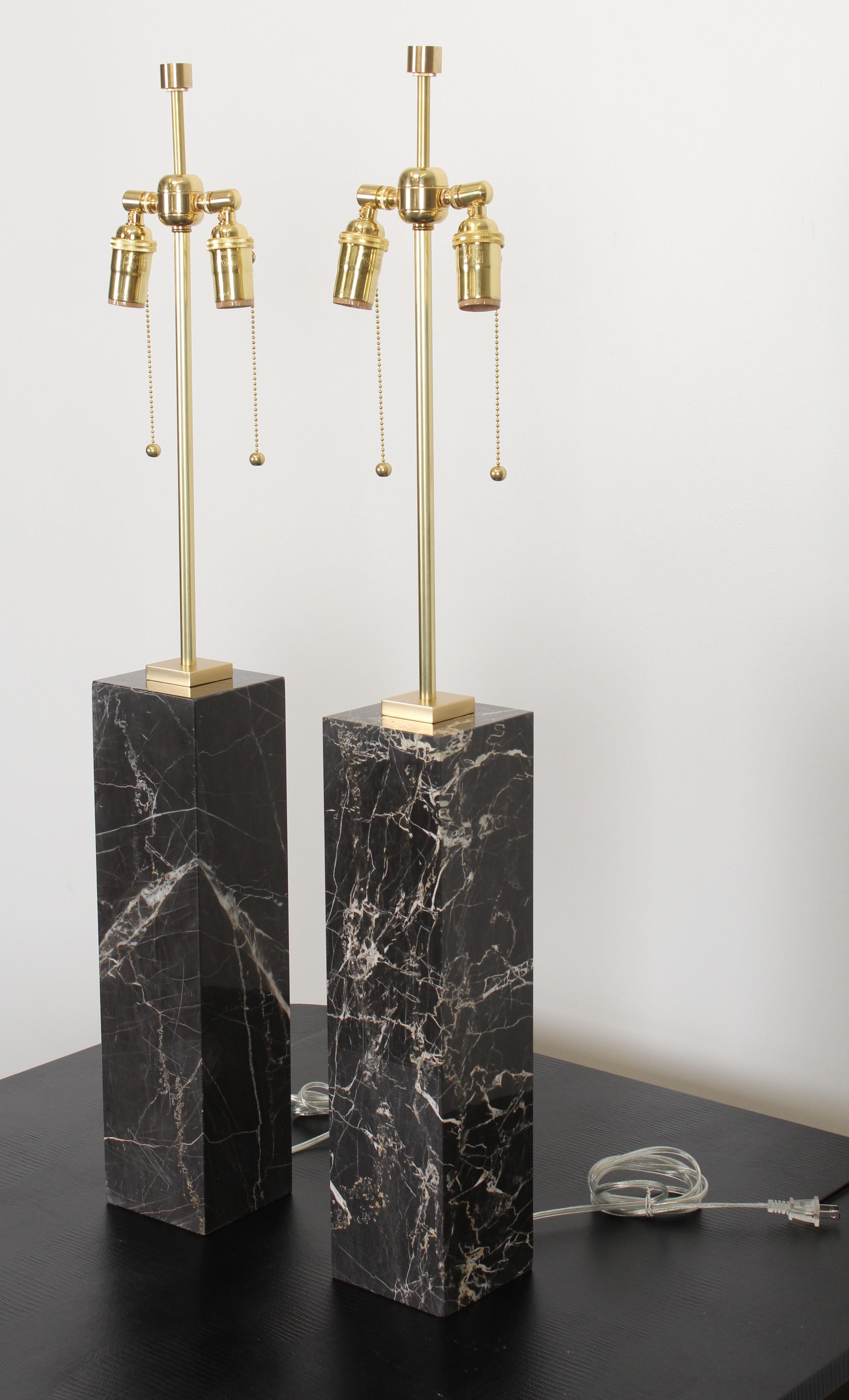 Mid-Century Modern Pair of Monumental Robsjohn Gibbings Style Black Marble Lamps, 1960s