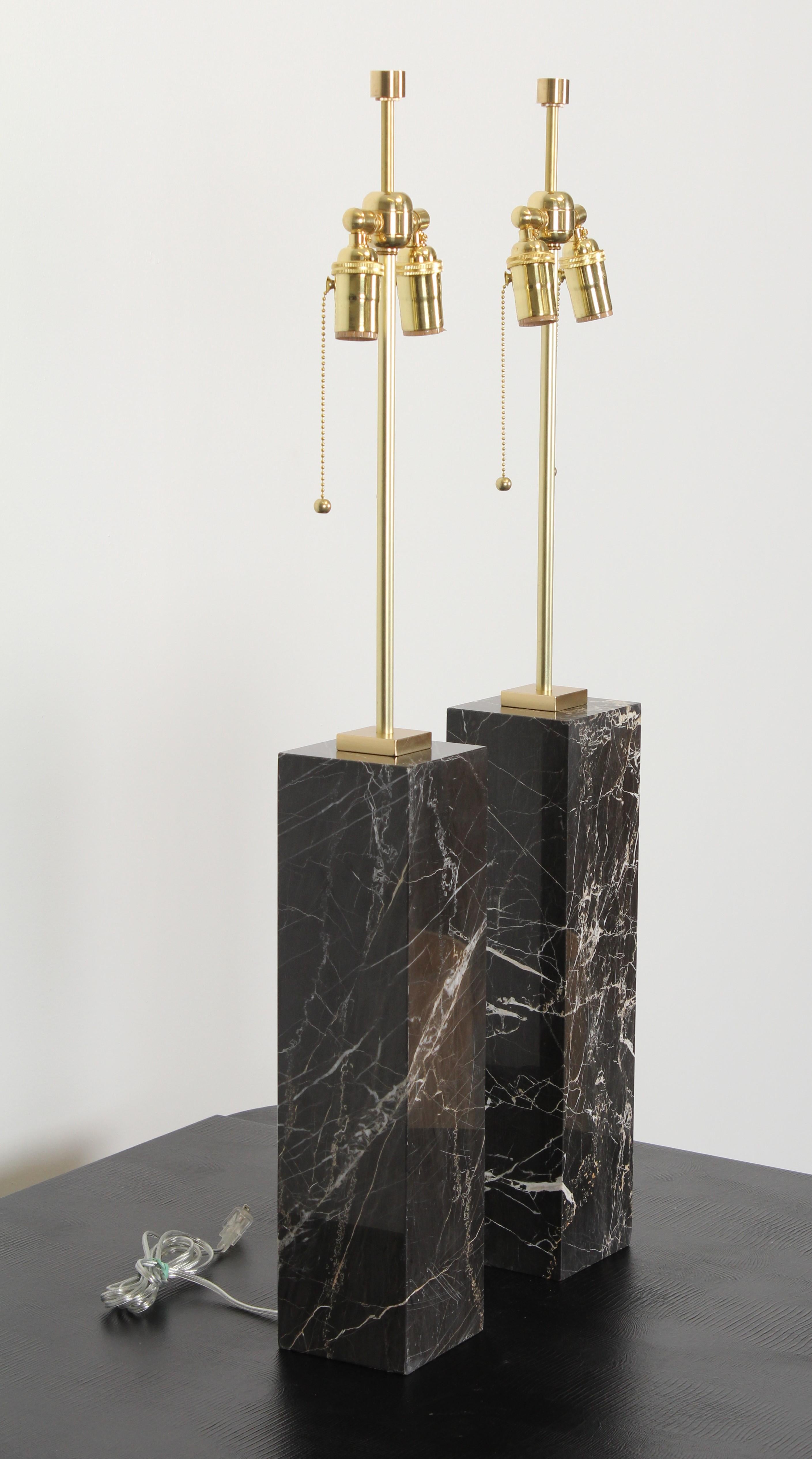 American Pair of Monumental Robsjohn Gibbings Style Black Marble Lamps, 1960s