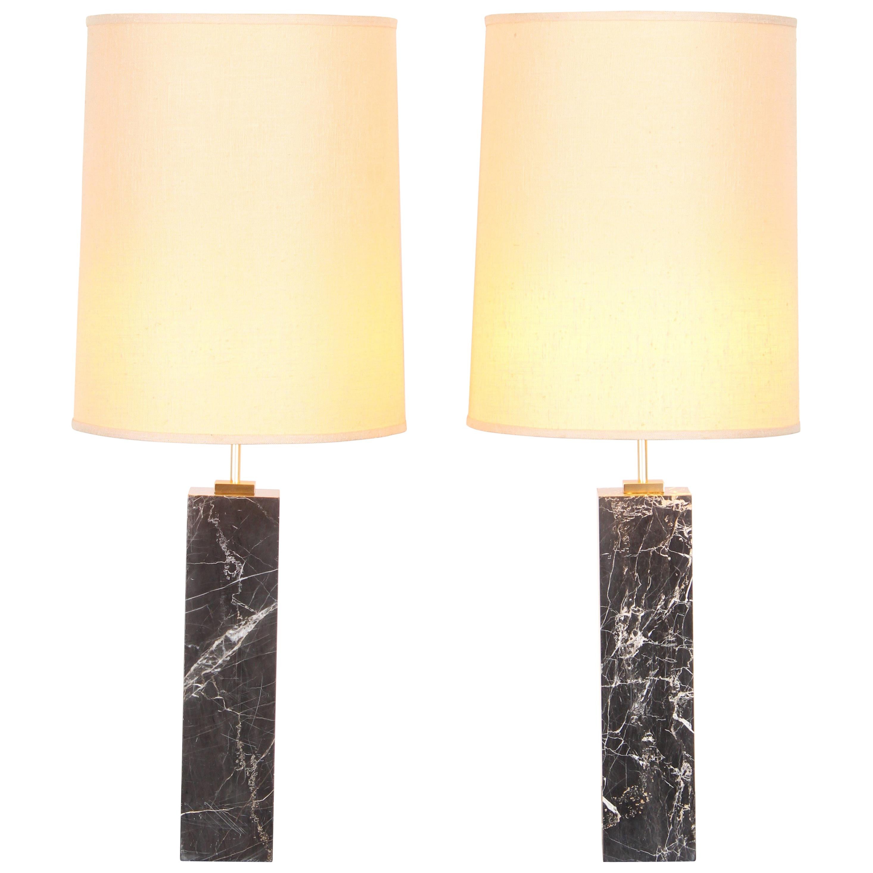 Pair of Monumental Robsjohn Gibbings Style Black Marble Lamps, 1960s