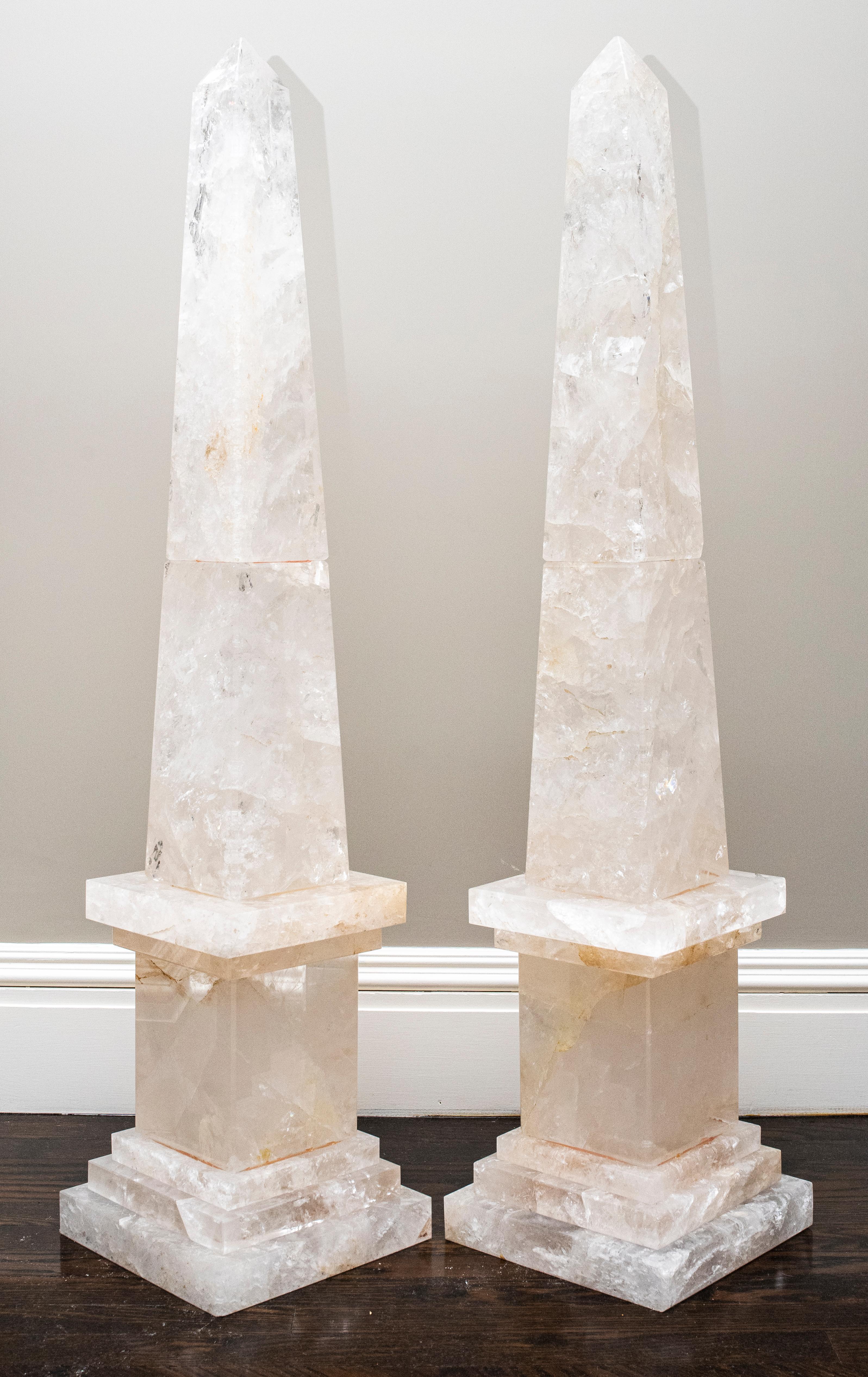 Monumental pair of rock crystal obelisks in Grand Tour or Egyptian Revival taste.