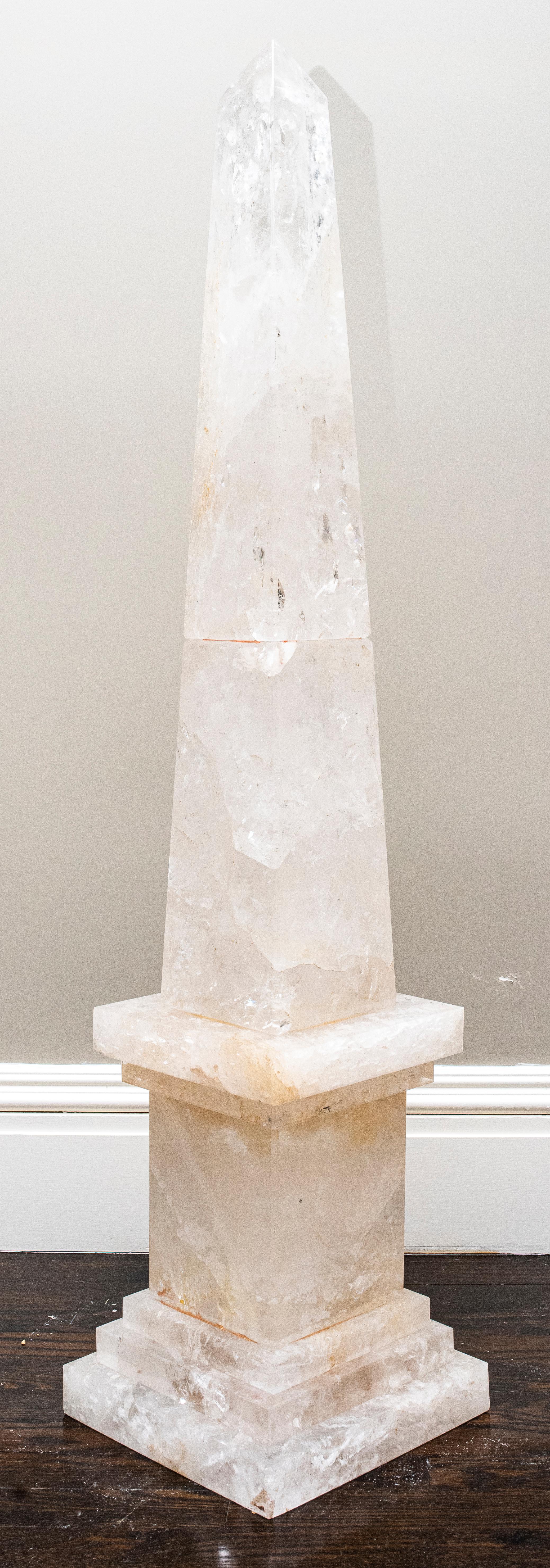 20th Century Pair of Monumental Rock Crystal Obelisks