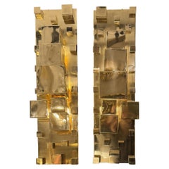 Pair of monumental sconces in polished brass, Italy, circa 2020
