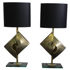 Pair of Monumental Sculpture Lamps in Brass, Italy, 1970