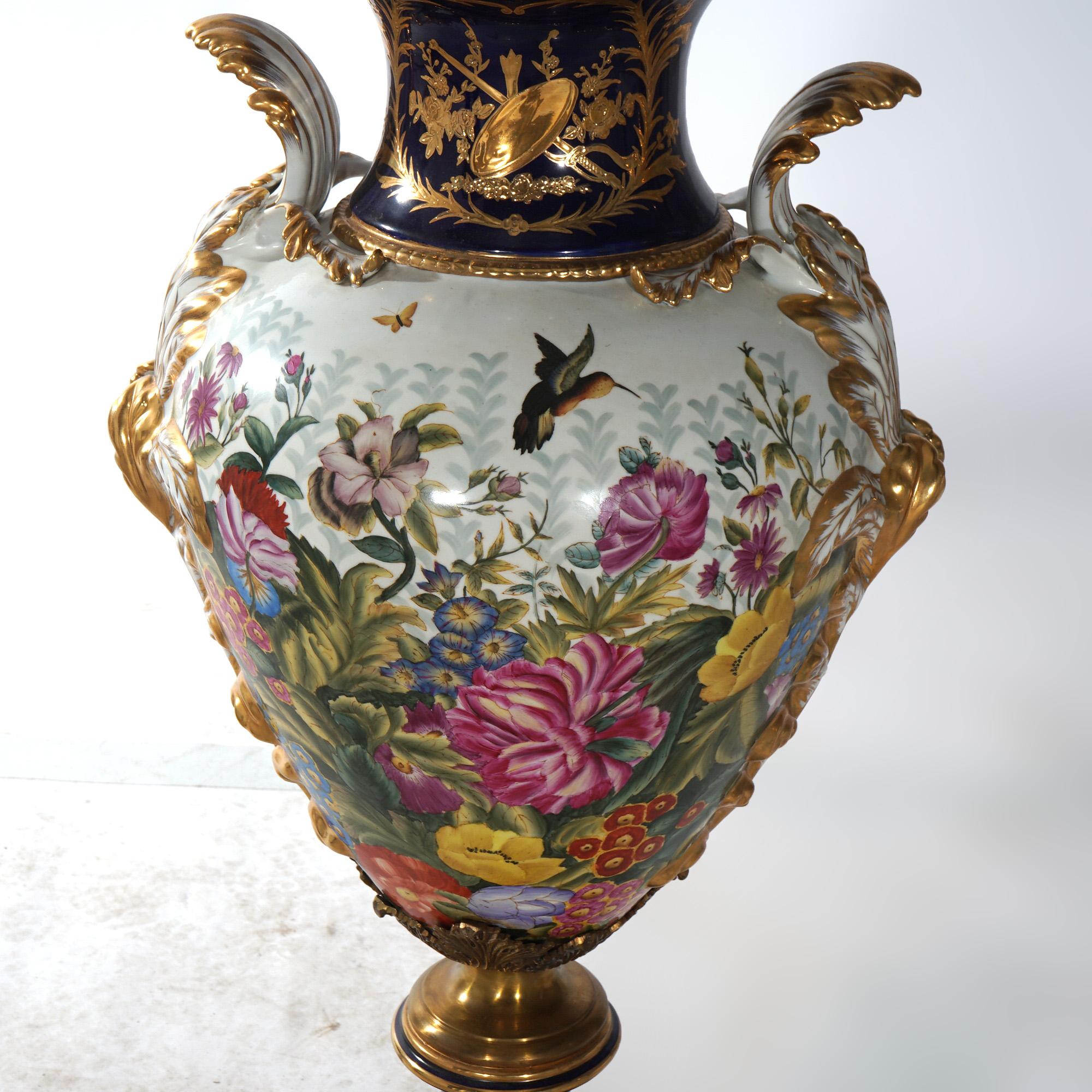 Pair of Monumental Sevres Hand Painted & Gilt Porcelain Garden Urns 20thC For Sale 7