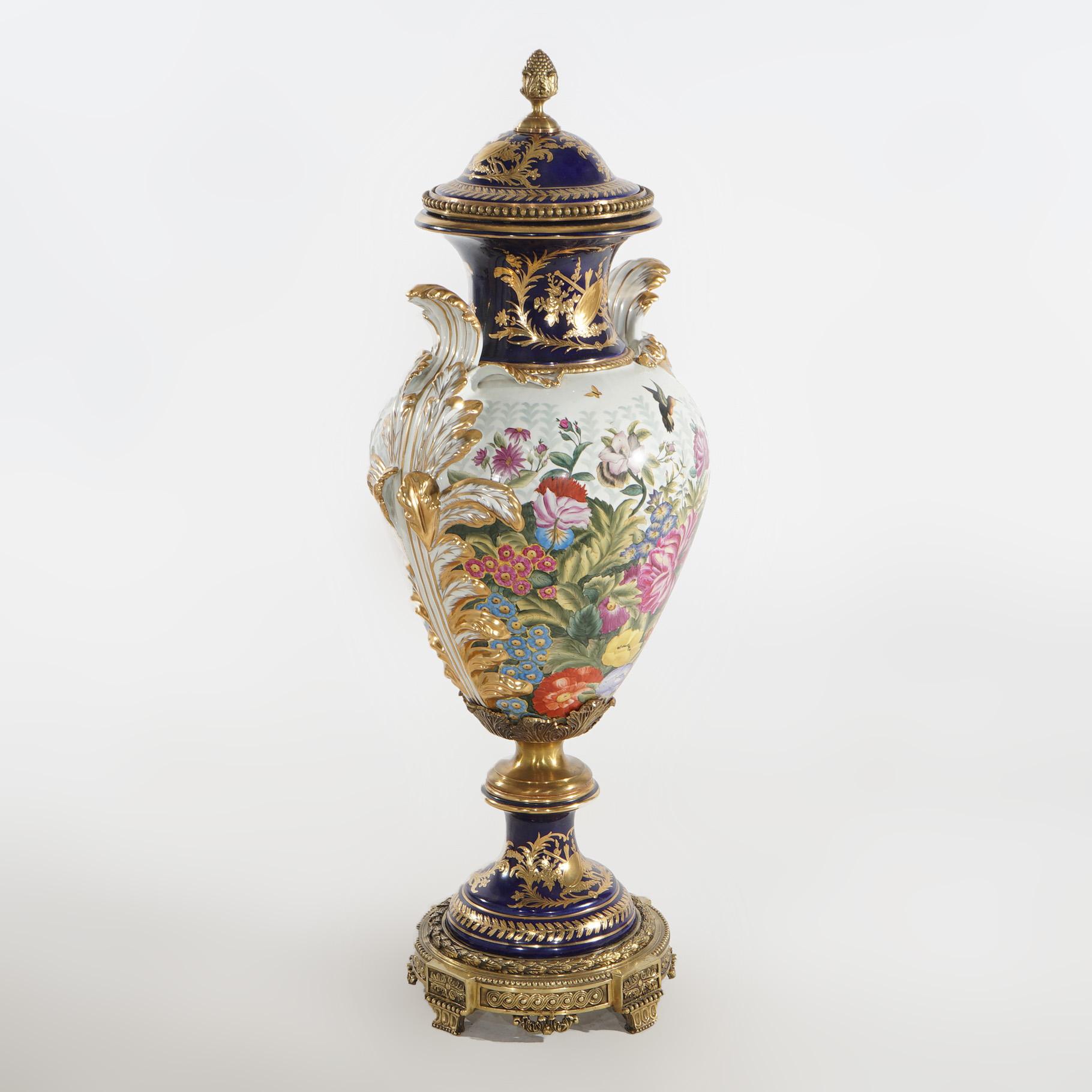 Pair of Monumental Sevres Hand Painted & Gilt Porcelain Garden Urns 20thC For Sale 2