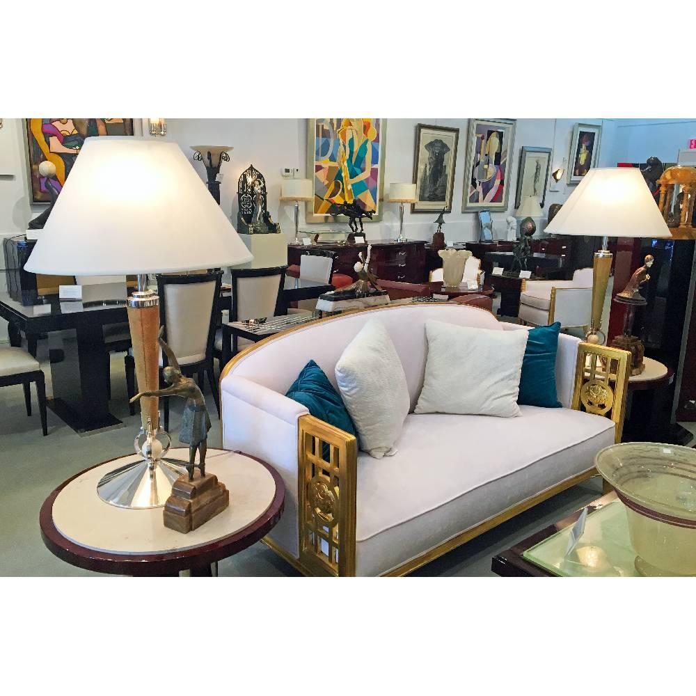 Pair of Monumental Shagreen Art Deco Lamps by Petitot Paris In Good Condition In Coral Gables, FL