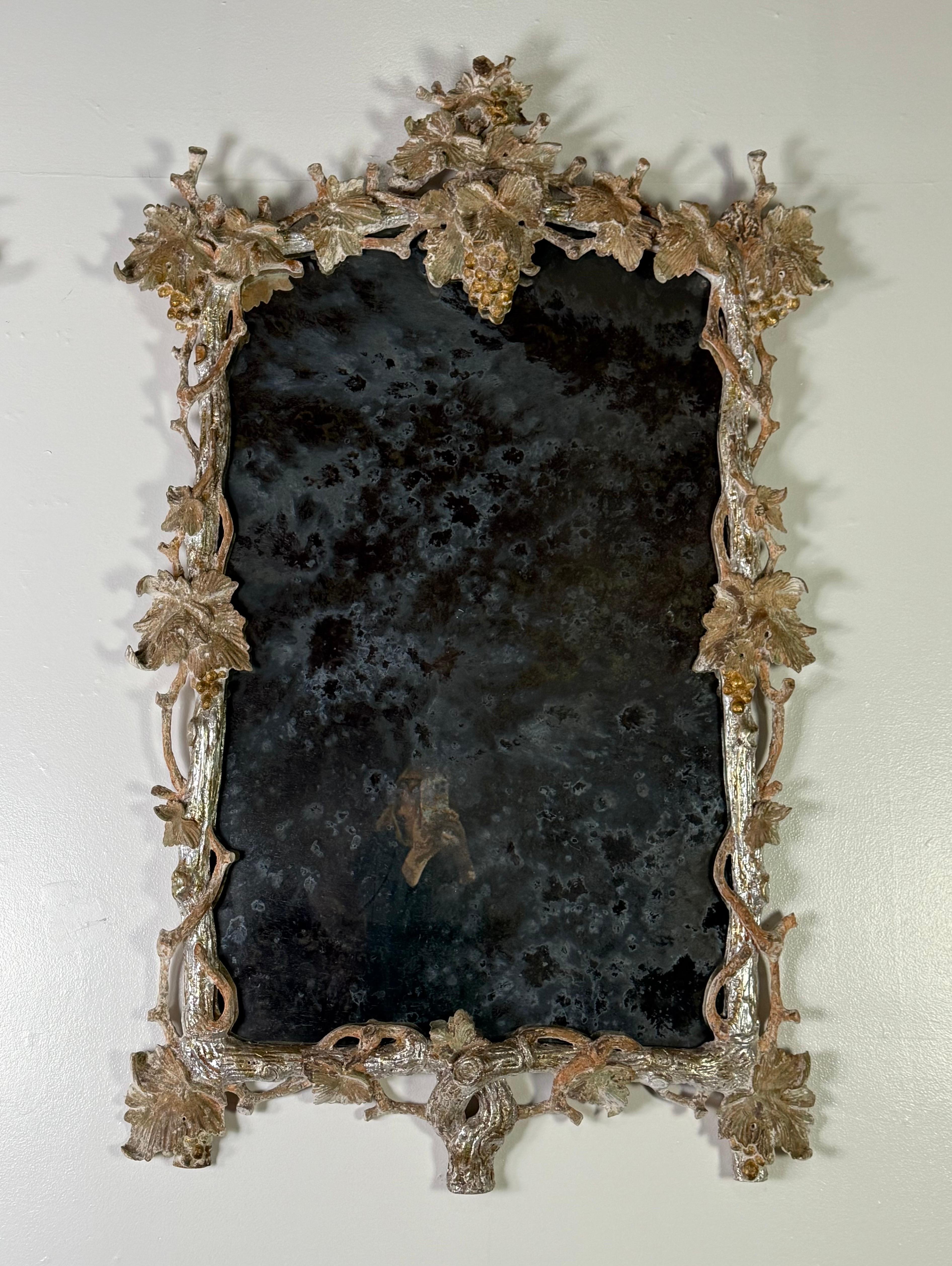 Rococo Pair of Monumental Silvered Carved Vine Mirrors For Sale
