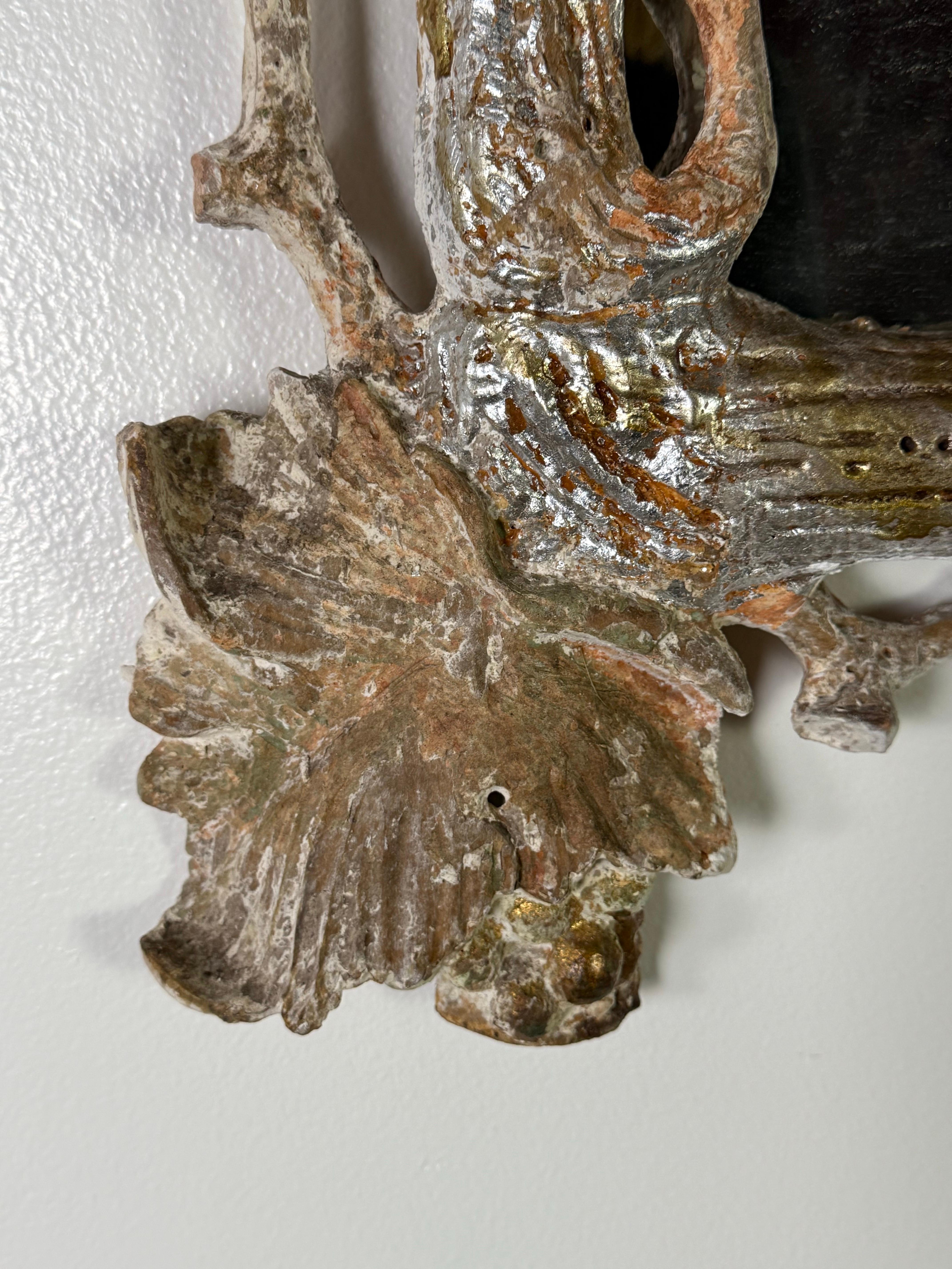 Pair of Monumental Silvered Carved Vine Mirrors In Distressed Condition For Sale In Los Angeles, CA