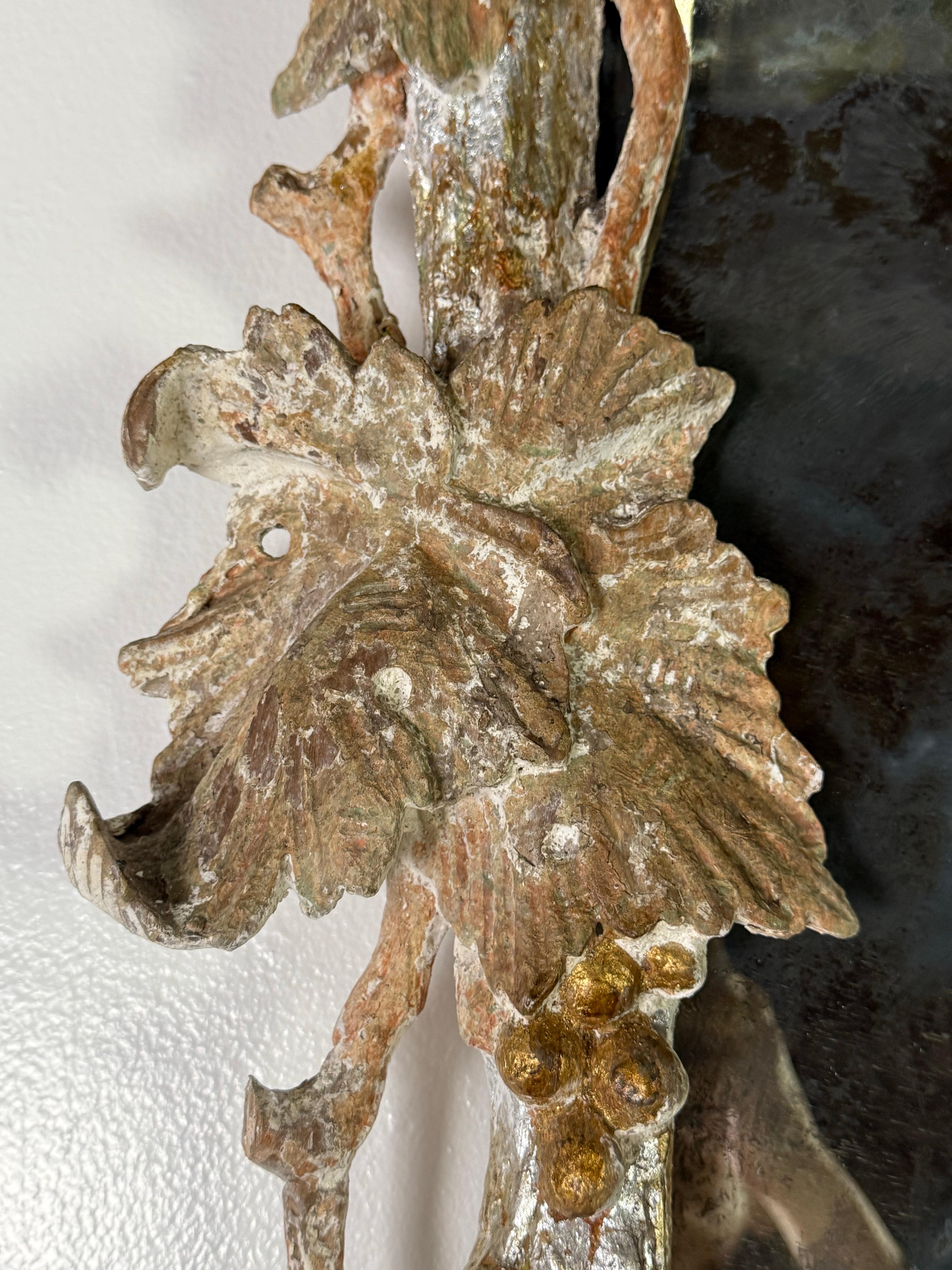 Gold Leaf Pair of Monumental Silvered Carved Vine Mirrors For Sale