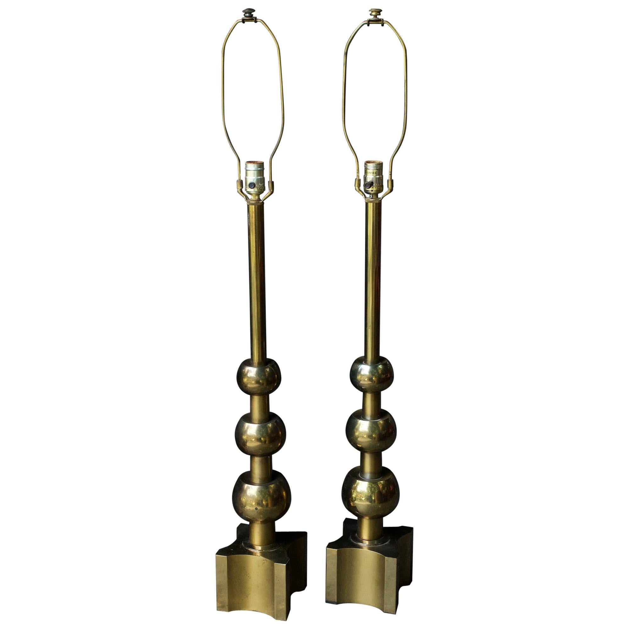 Abgestufte Kugel-Tischlampen von Tommi Parzinger Stiffel aus Messing, Maximalistische Mid-Century-Tischlampen