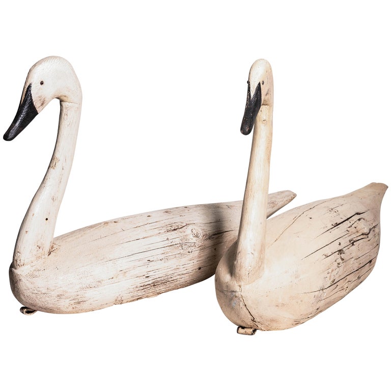 Pair of Monumental Swan Decoy's Early 1900s at 1stDibs wooden swan decoy