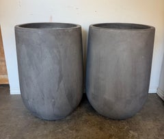 Pair of Monumental Tall Cylinder Planters  - Dark Slate Gray pots