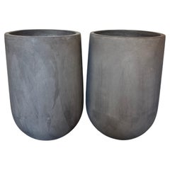 Pair of Monumental Tall Cylinder Planters  - Dark Slate Gray pots