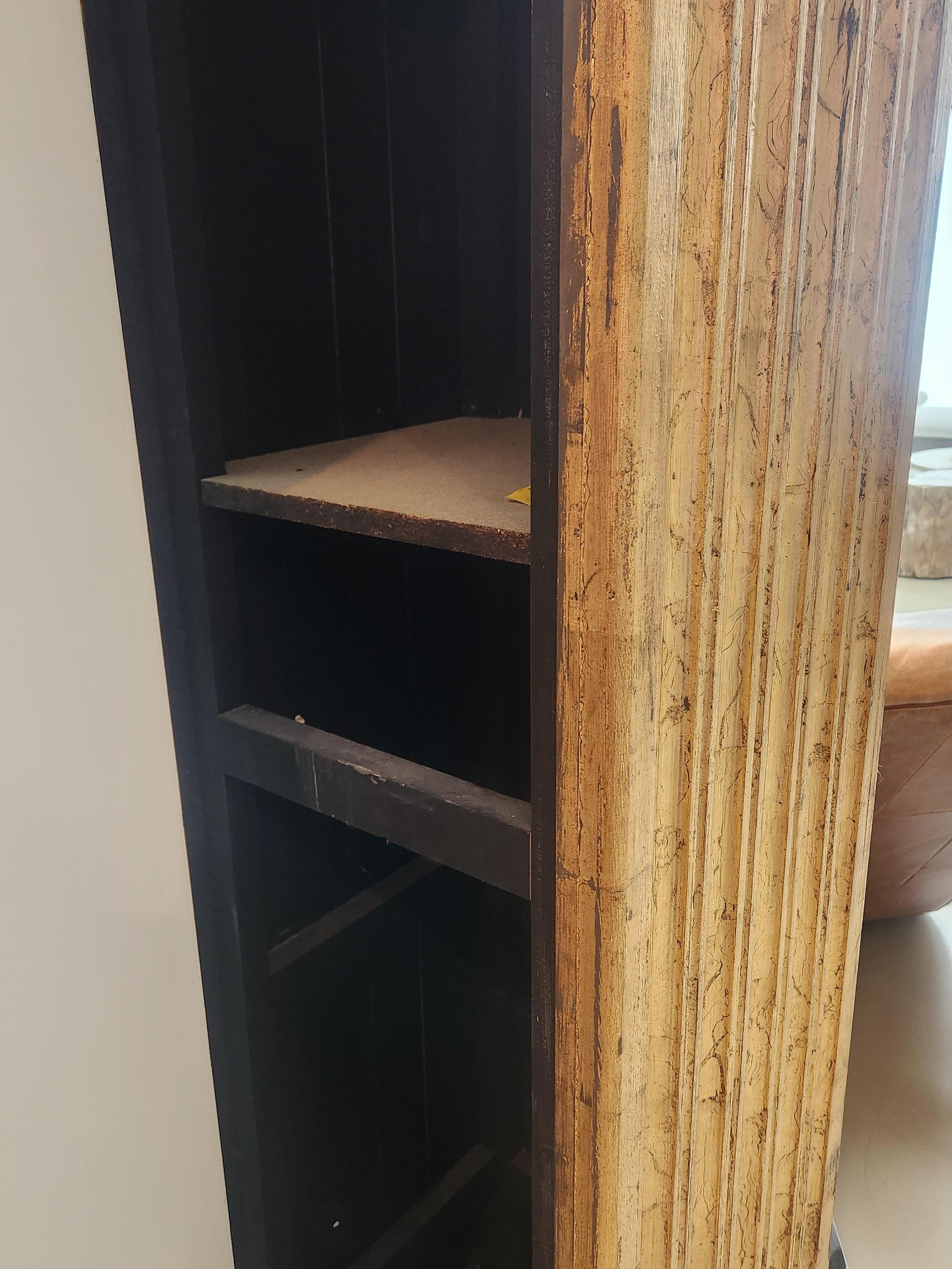 Gesso Pair of Monumental Three-Sided Giltwood Fluted Columns with Faux-Marble Bases For Sale