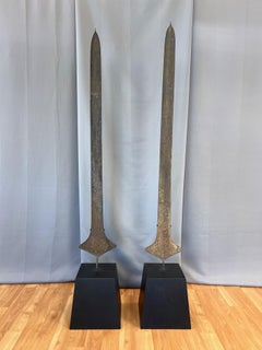Pair of Monumental Topoke African Currency Spears on Museum Stands, Late 19th C.