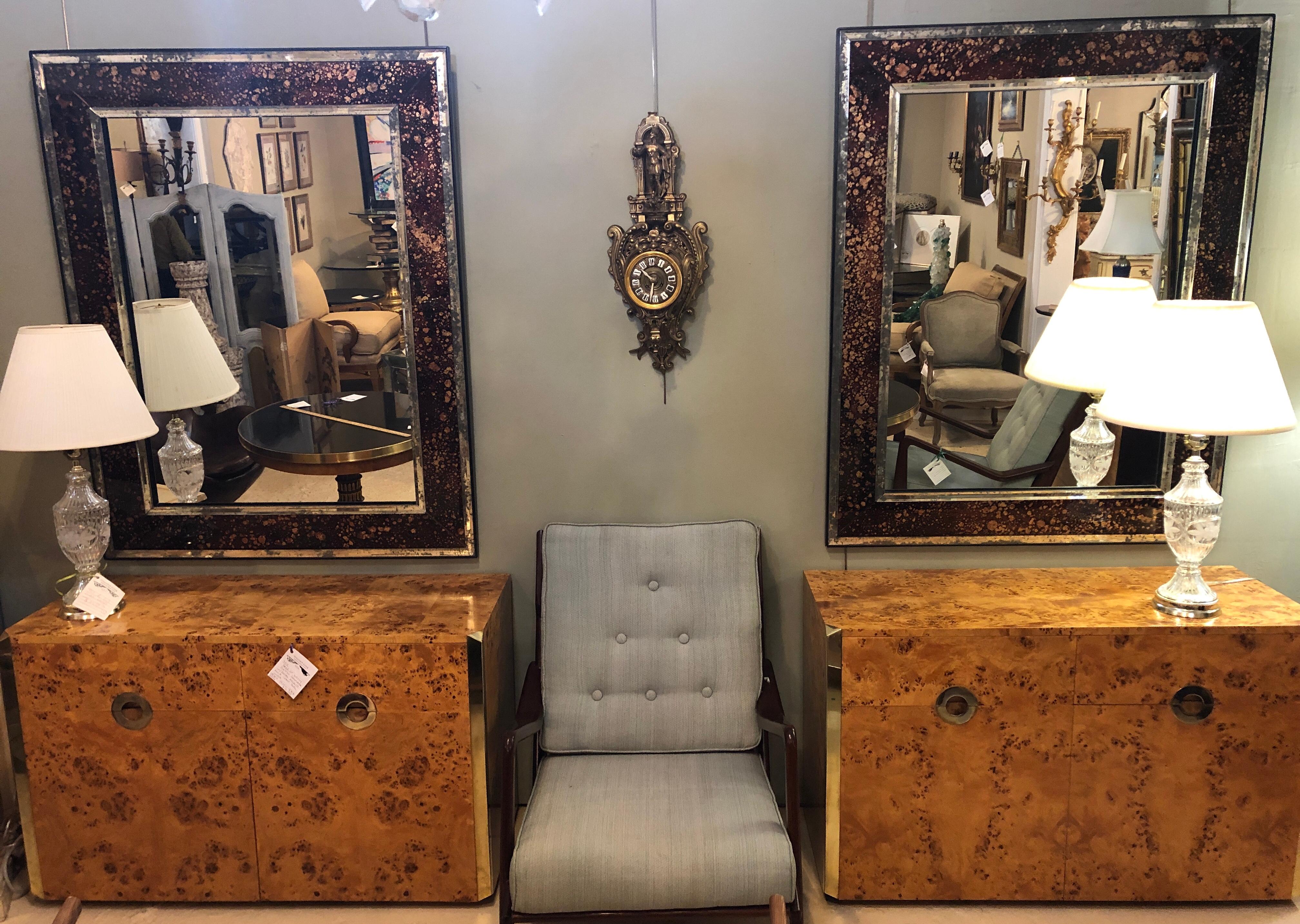 Hollywood Regency Pair of Monumental Tortoise Shell Beveled Bordered Console or Wall Mirrors