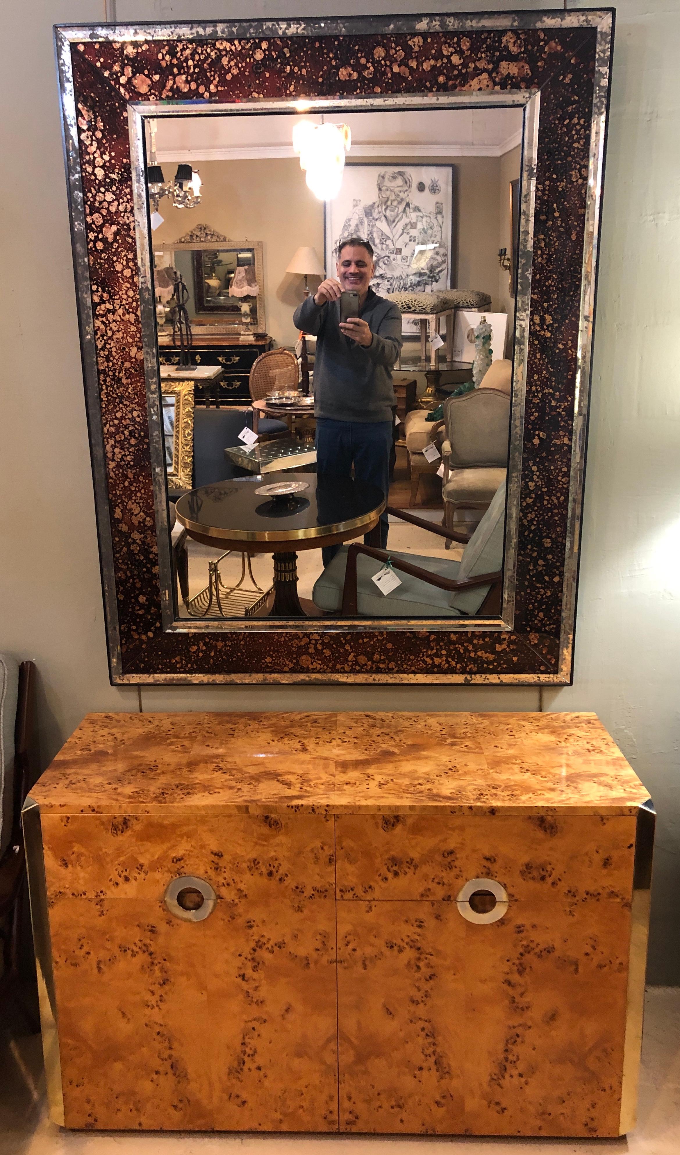 Pair of Monumental Tortoise Shell Beveled Bordered Console or Wall Mirrors In Good Condition In Stamford, CT