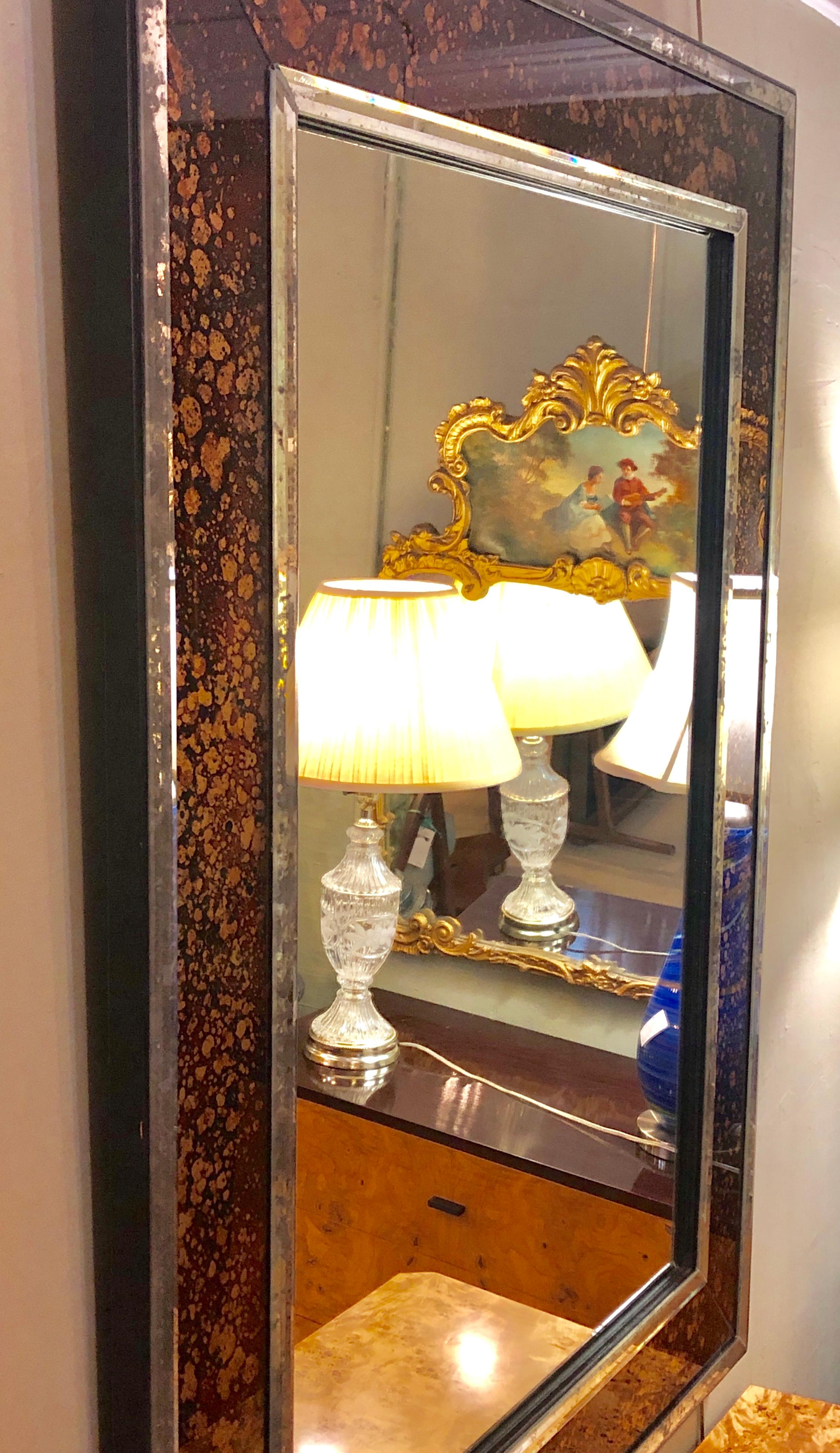 Pair of Monumental Tortoise Shell Beveled Bordered Console or Wall Mirrors 4