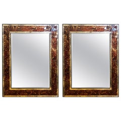 Pair of Monumental Tortoise Shell Beveled Bordered Console or Wall Mirrors