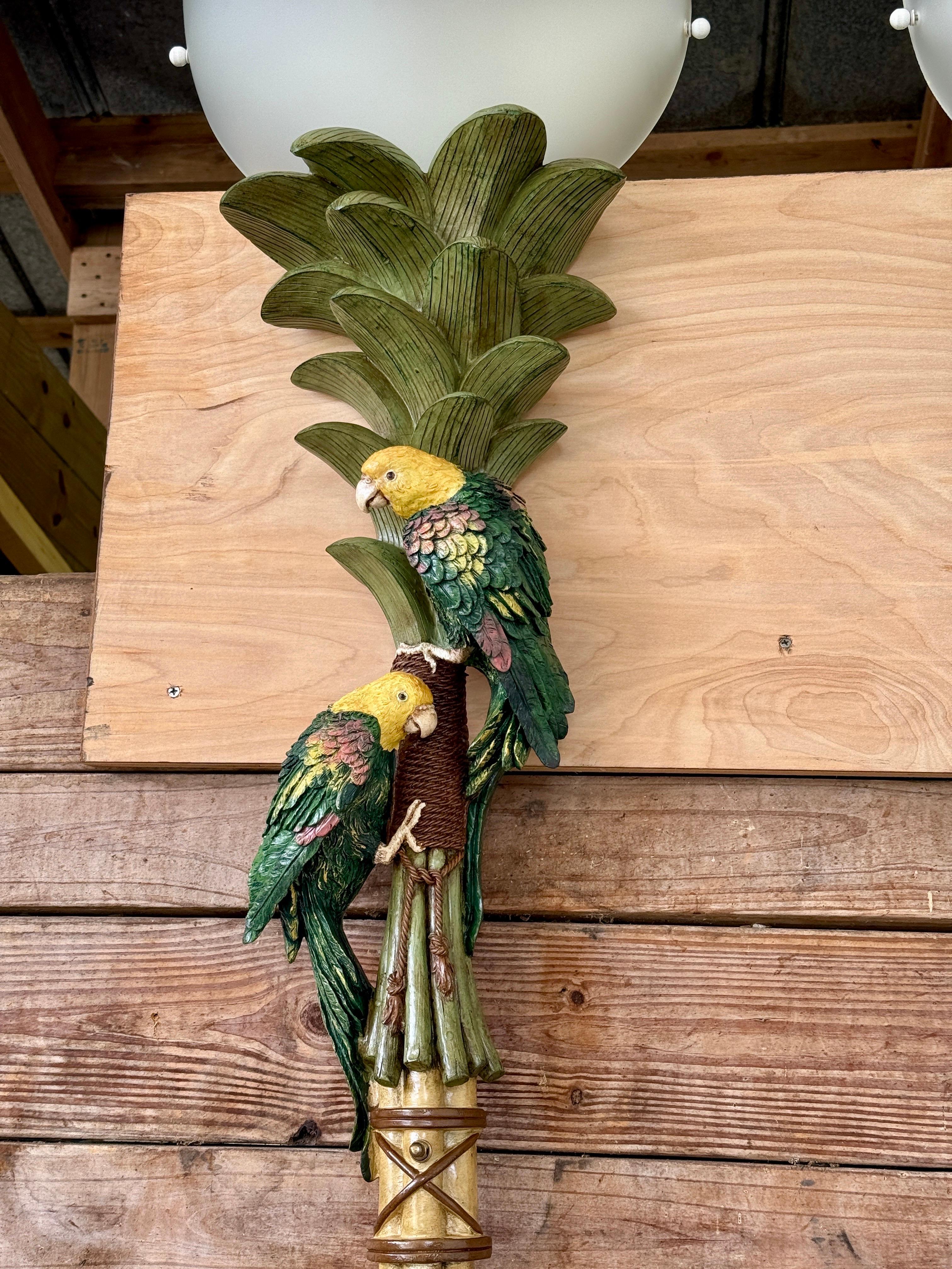 Pair of Monumental Tropical Parrot Palm Tree Wall Torchieres For Sale 5