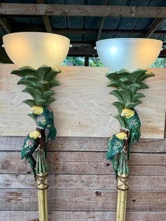 Pair of Monumental Tropical Parrot Palm Tree Wall Torchieres