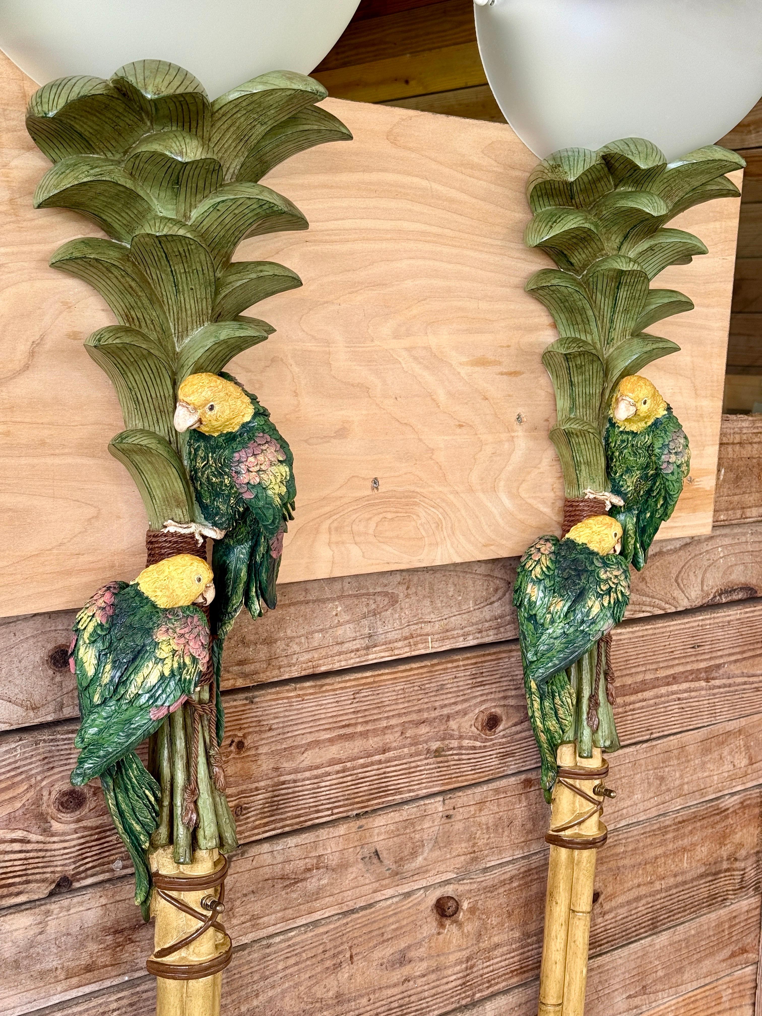 American Pair of Monumental Tropical Parrot Palm Tree Wall Torchieres For Sale