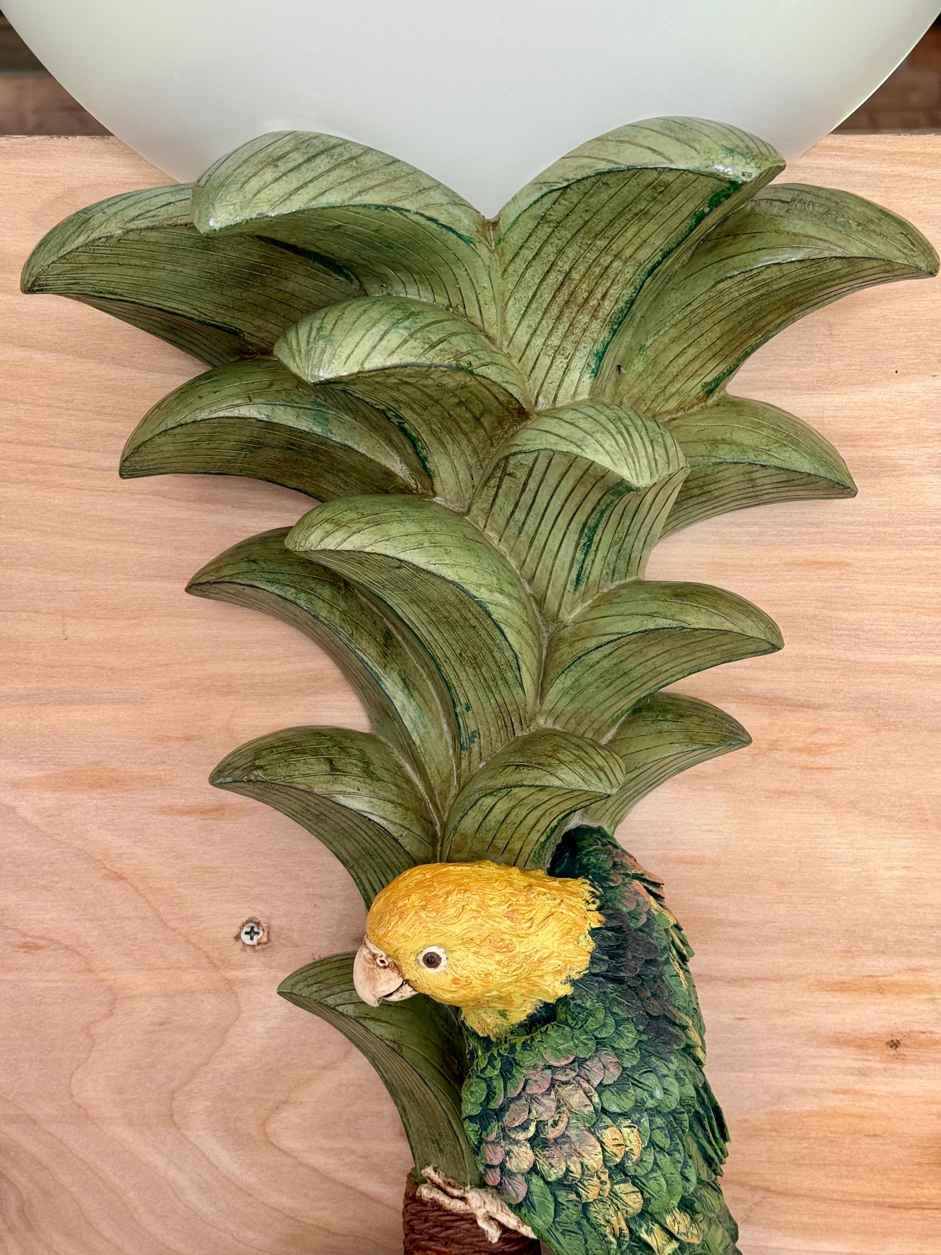 Resin Pair of Monumental Tropical Parrot Palm Tree Wall Torchieres For Sale
