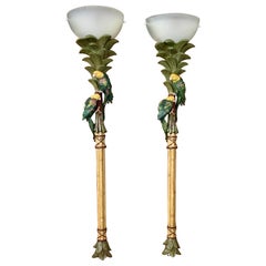 Pair of Monumental Tropical Parrot Palm Tree Wall Torchieres