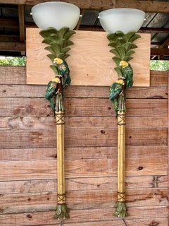 Pareja de Antorchas de Pared Monumentales de Palmera Tropical Loro
