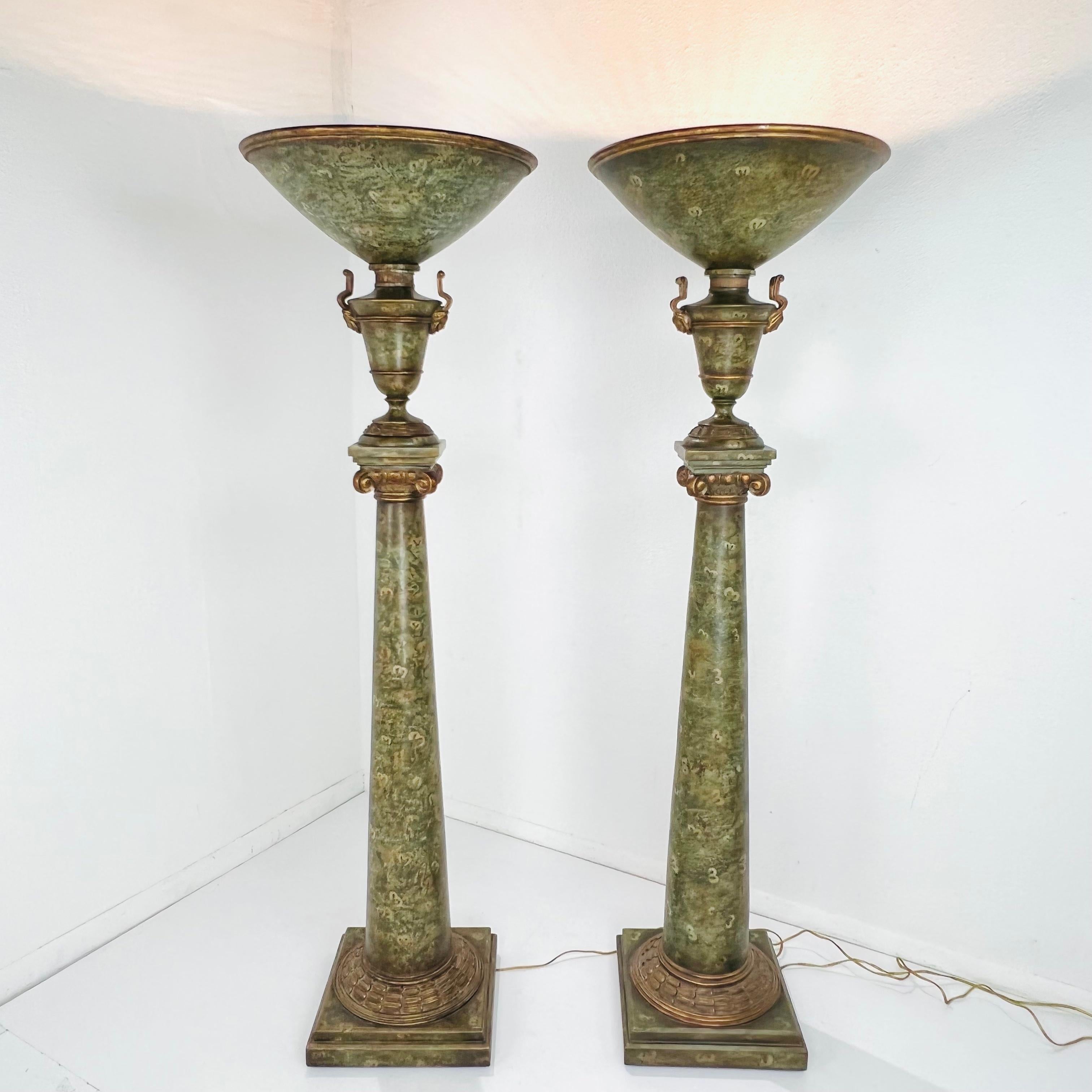 Neoclassical Pair of Monumental Venetian Torchiere Floor Lamps For Sale
