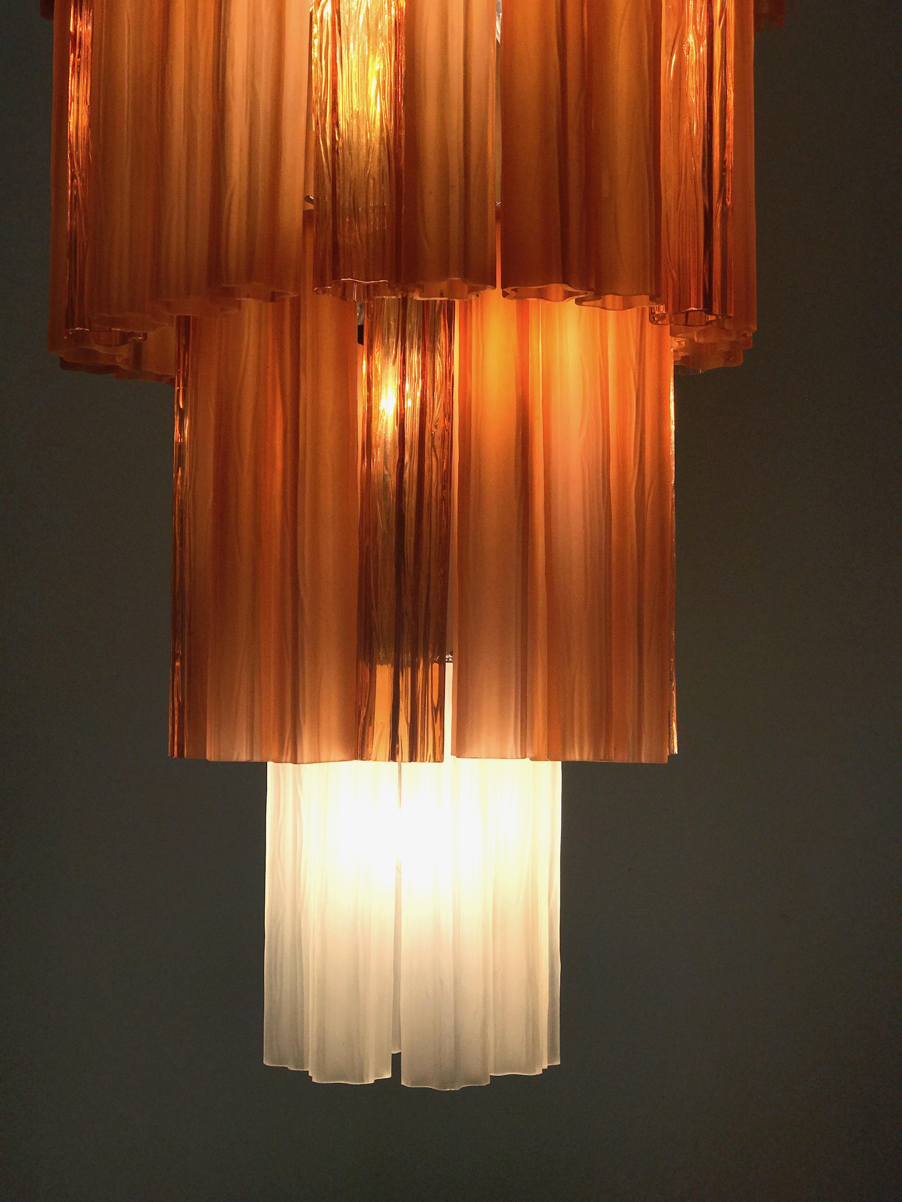 Pair of Monumental Venini Amber and Ice Matt Murano Glass Chandeliers, 1970 1