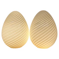 Pair of Monumental Vetri Murano Spiral Ribbed Egg Lamps, Italy, Circa 1980s