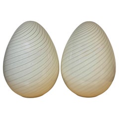 Pair of Monumental Vetri Murano Spiral Ribbed Egg Lamps, Italy, Circa 1980s