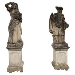 Pair of Monumental Vicenza Stone Garden Statues, Italy, 19th Century