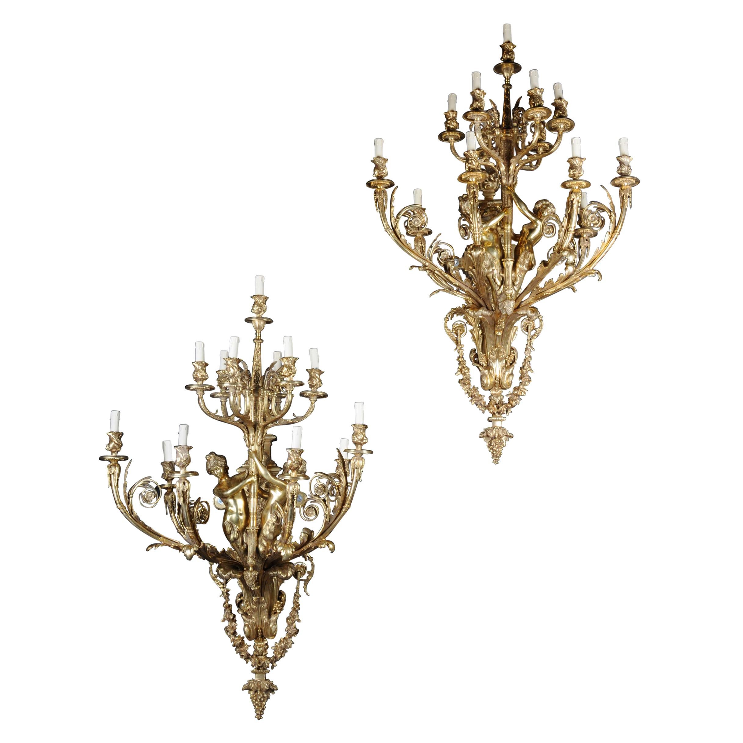 Pair of Monumental Wall Appliques Napoleon III After J.-B. Klagmann For Sale