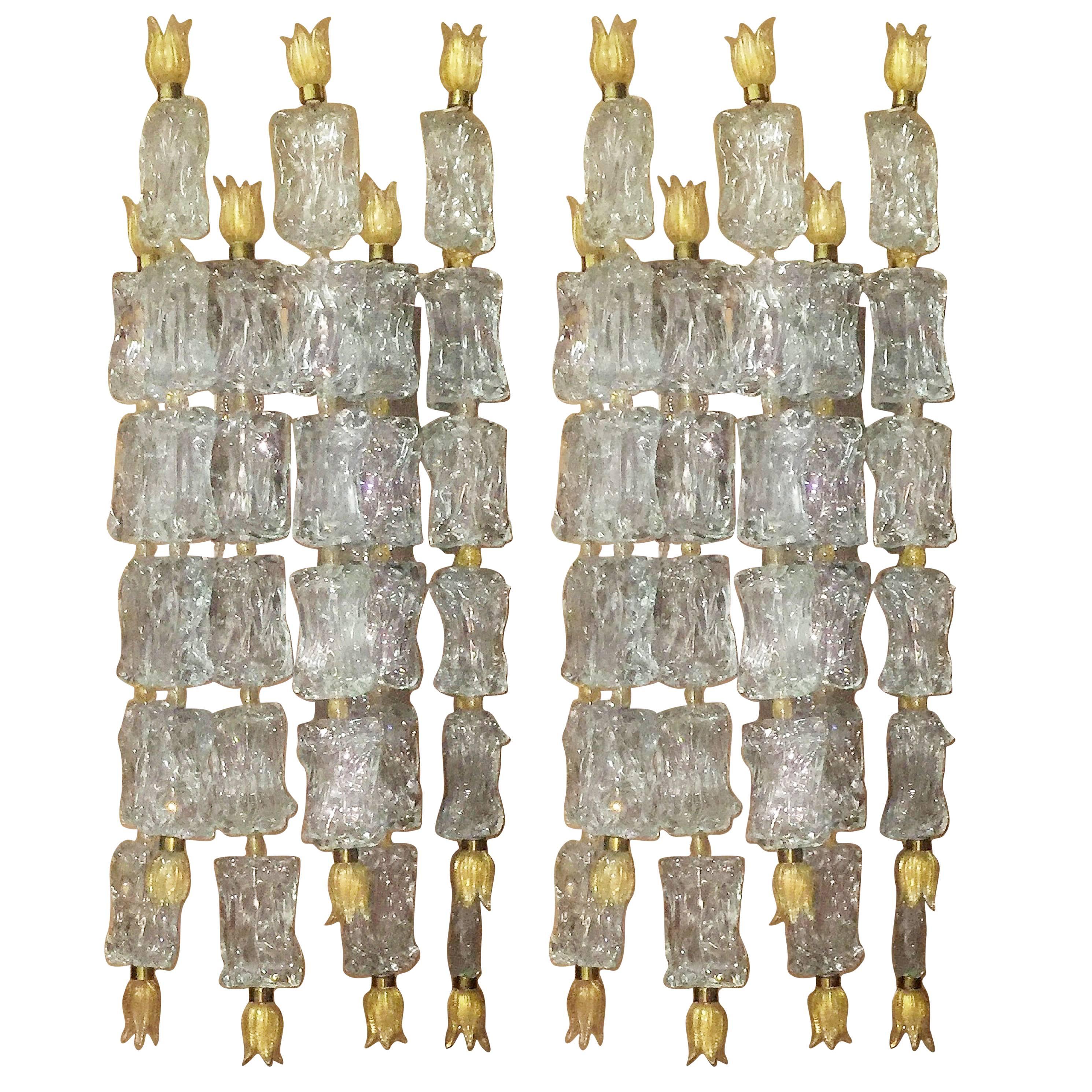 Pair of Exquisite  "Flame" Wall Sconces by Barovier Toso, Italy, circa 1950s For Sale