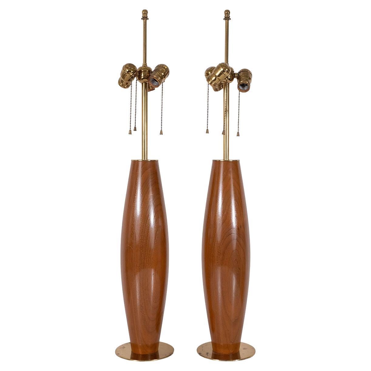 Pair of walnut table lamps for Hansen