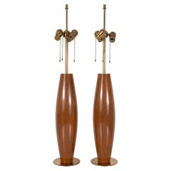 Vintage Pair of walnut table lamps for Hansen
