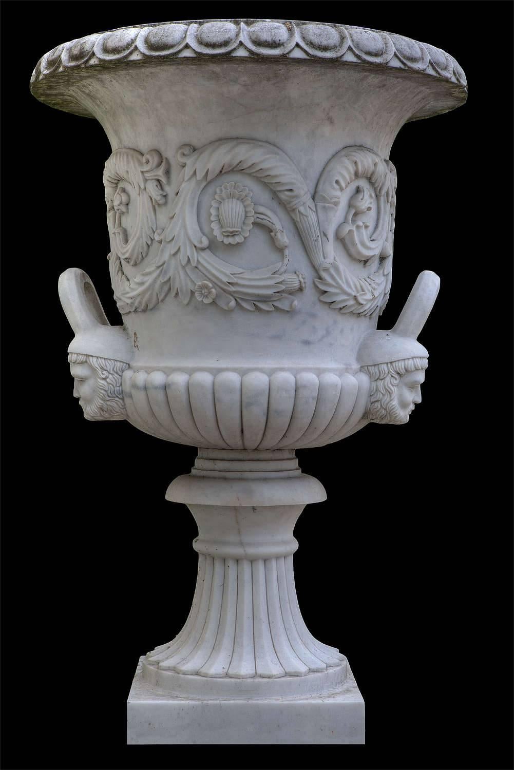 Neoclassical Pair of Monumental White Marble Vases