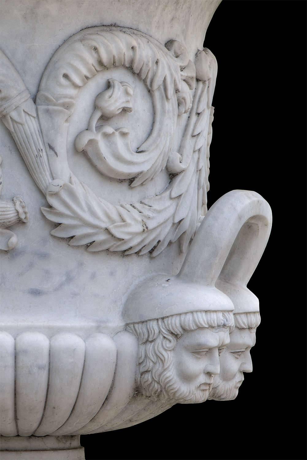 Carrara Marble Pair of Monumental White Marble Vases