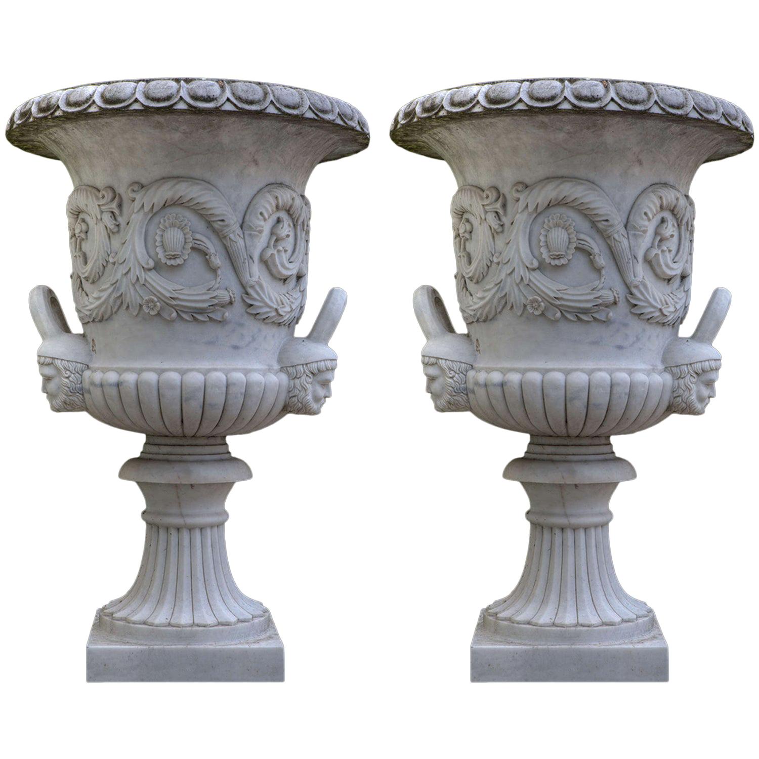 Pair of Monumental White Marble Vases