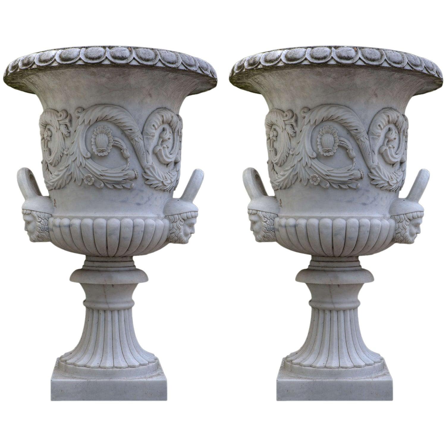 Pair of Monumental White Marble Vases For Sale at 1stDibs