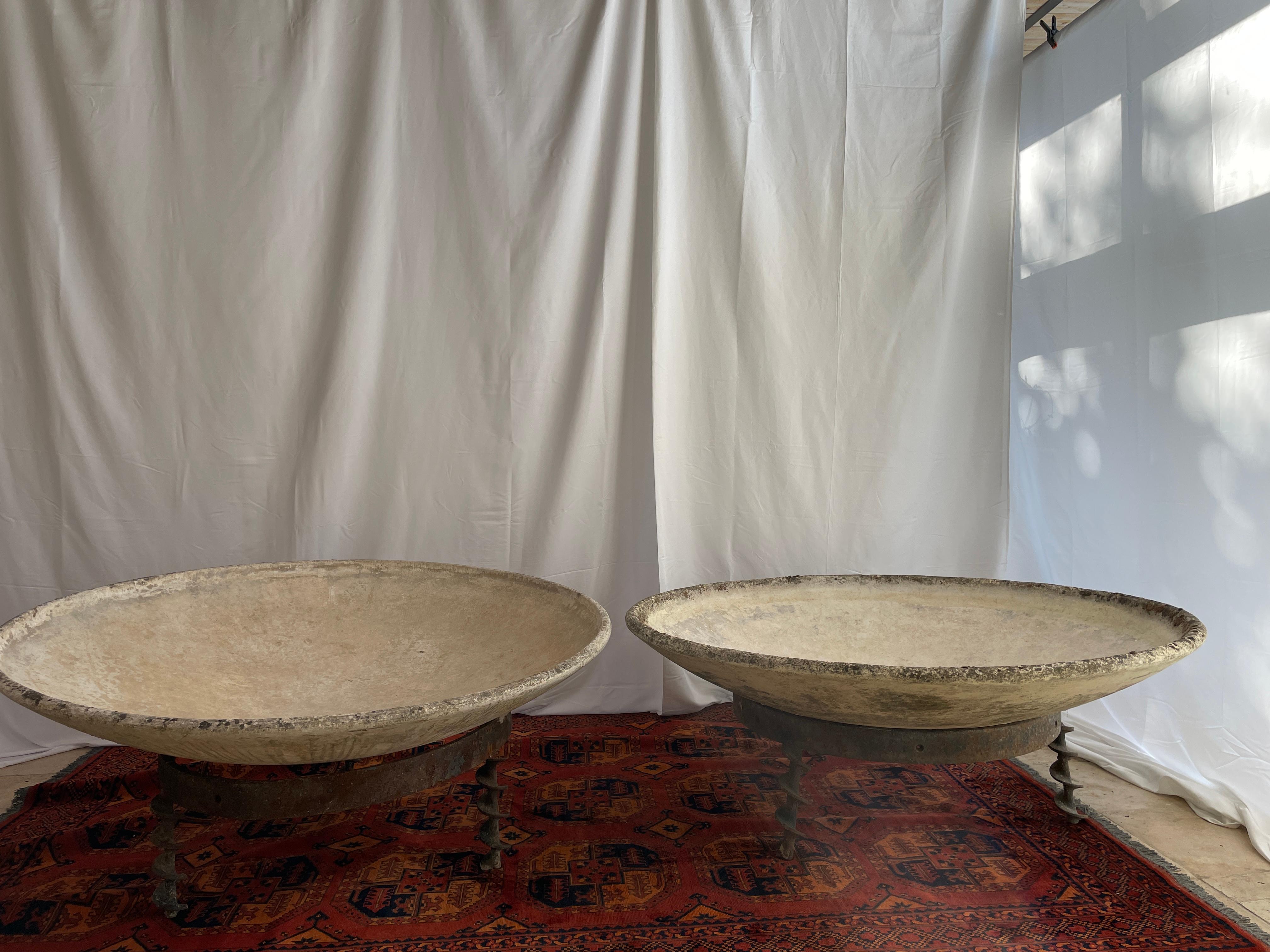 Pair of Monumental Willy Guhl with Base Concrete Bowl Planters 3