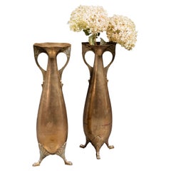 Pair of Monumental WMF Art Nouveau Brass Vases, Germany, circa 1900